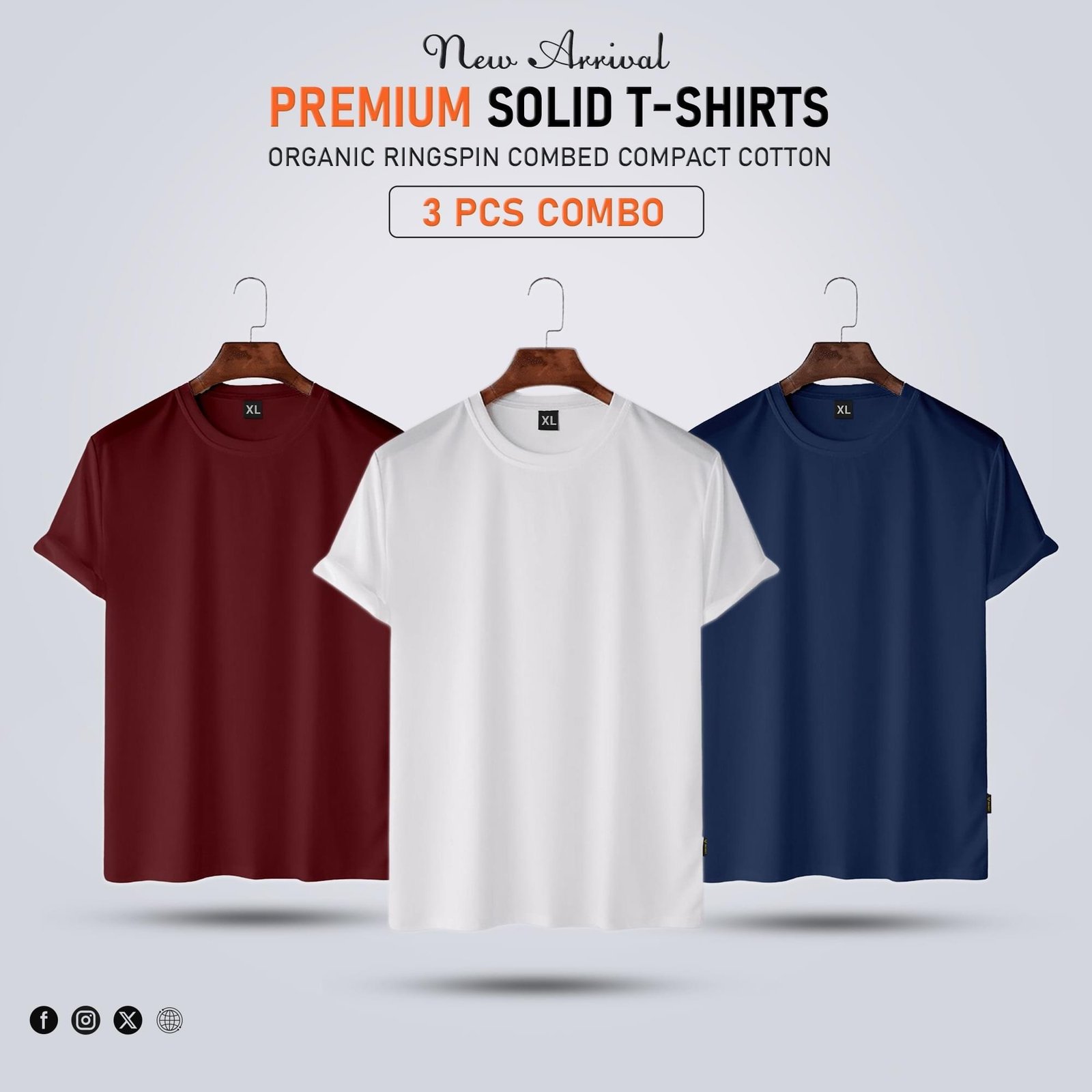 3 pcs Premium Solid T-Shirt Combo Offer - Image 1
