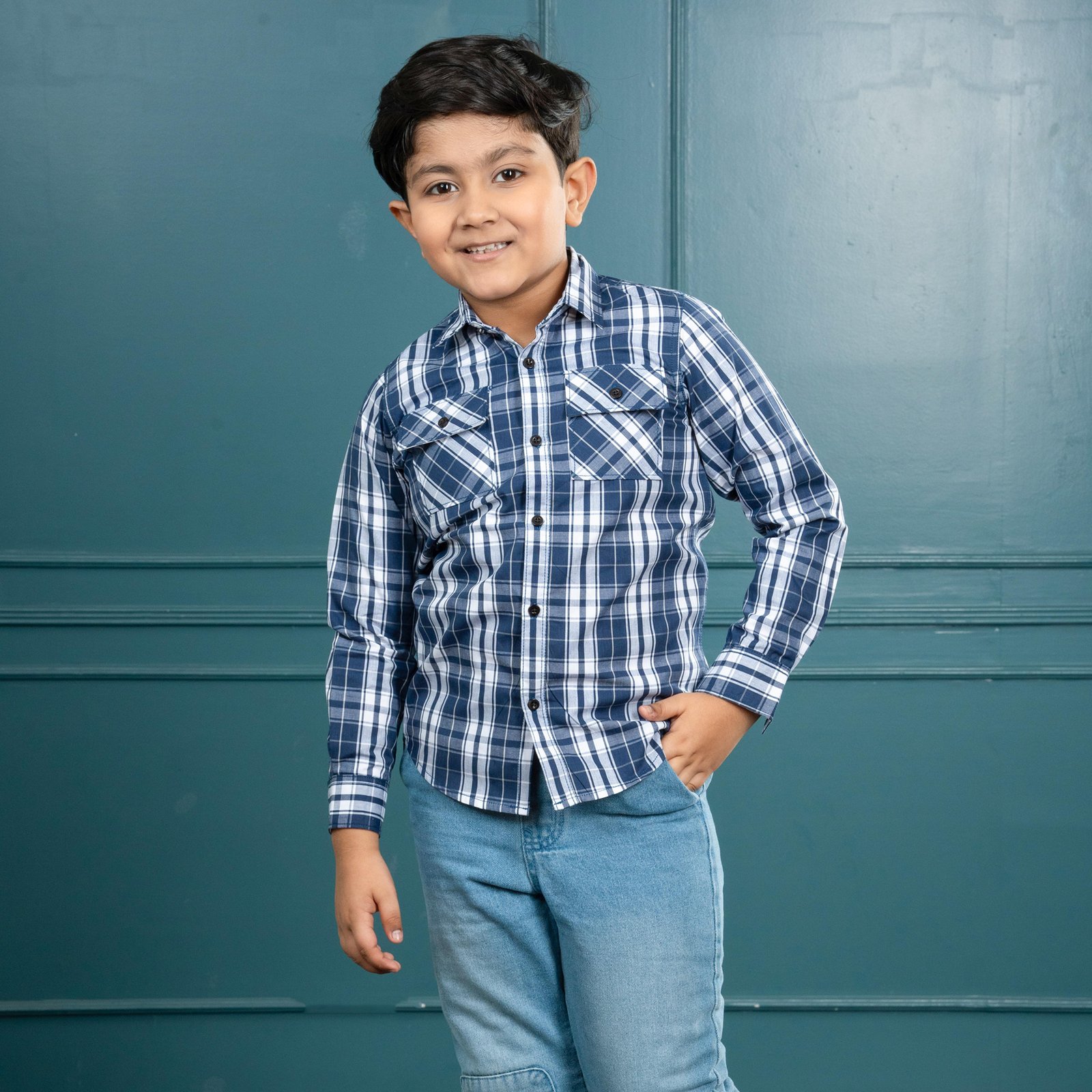 Boys long sleeve check shirt - Image 1