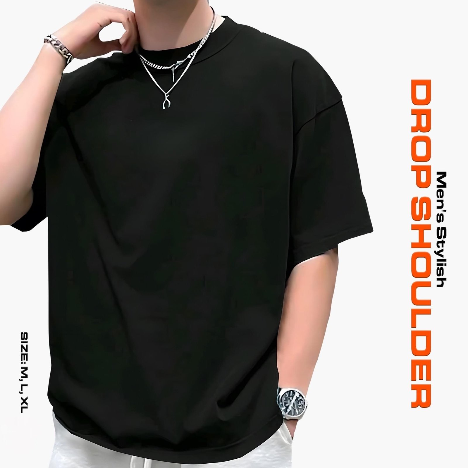 Men's Stylish Drop Shoulder-Black - Image 1