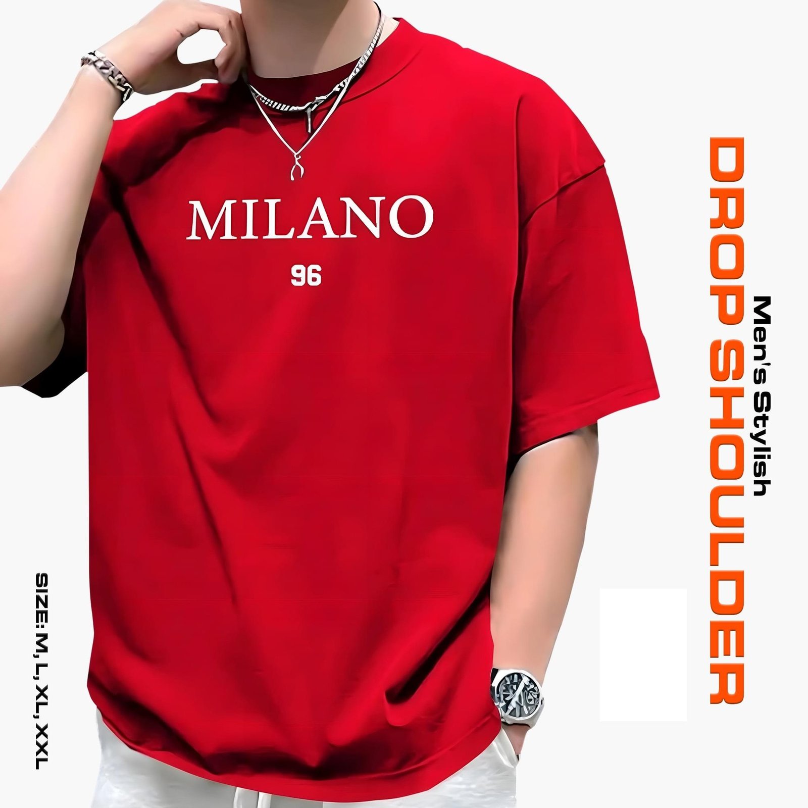 Men's Stylish Drop Shoulder- Milano Red - Image 1