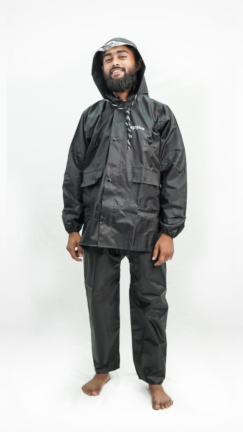 100% Water proof High quality Rain Coat With Pant. (Happylon) Black - Image 2