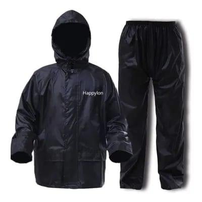 100% Water proof High quality Rain Coat With Pant. (Happylon) Black - Image 1
