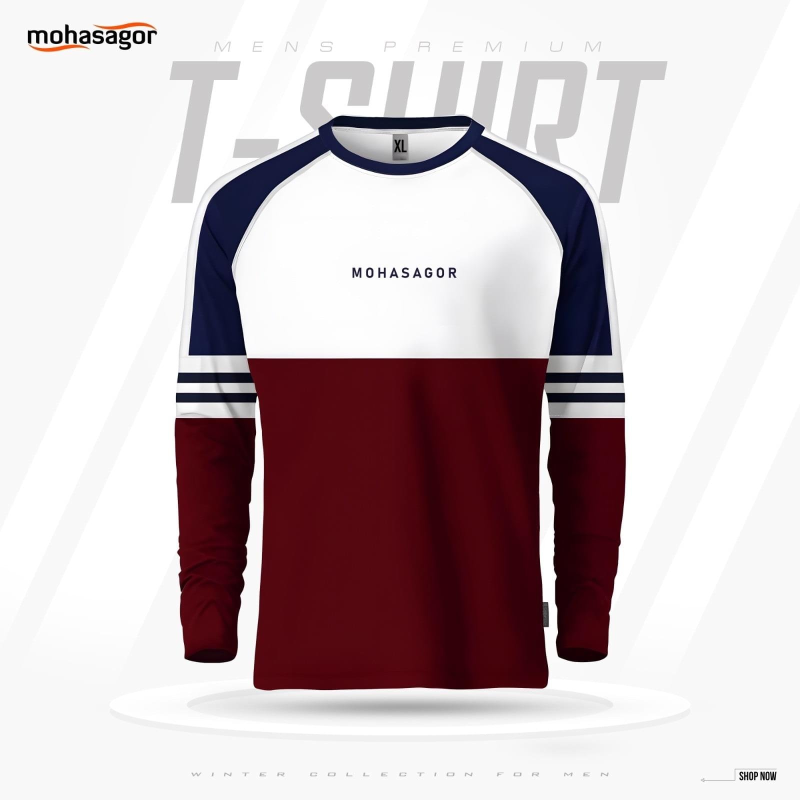 Men's Contrast Design T-Shirt- Maroon - Image 1