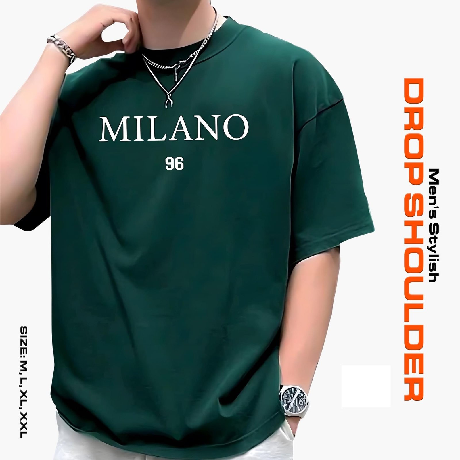 Men's Stylish Drop Shoulder- Milano Green - Image 1
