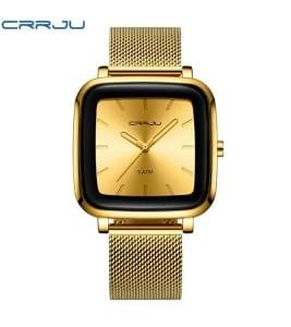 CRRJU 2199 Luxury Gold Men Quartz Watch Stylish Mesh Strap Water Proof Pointer Display Simple Business Wrist Watch - Image 1